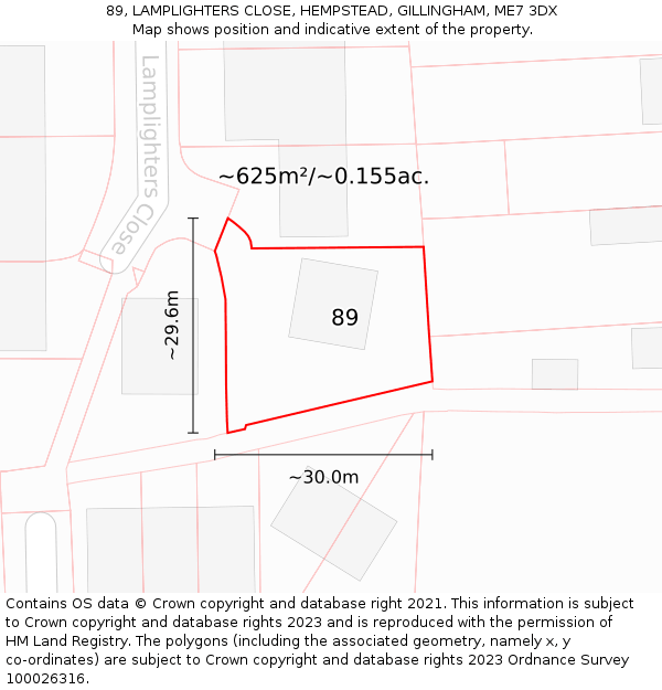 89, LAMPLIGHTERS CLOSE, HEMPSTEAD, GILLINGHAM, ME7 3DX: Plot and title map
