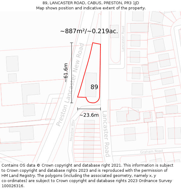 89, LANCASTER ROAD, CABUS, PRESTON, PR3 1JD: Plot and title map
