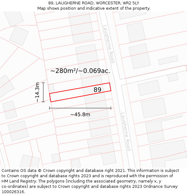 89, LAUGHERNE ROAD, WORCESTER, WR2 5LY: Plot and title map