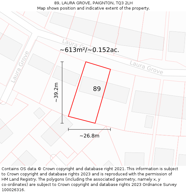 89, LAURA GROVE, PAIGNTON, TQ3 2LH: Plot and title map