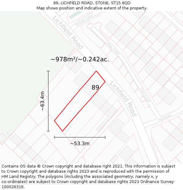 89, LICHFIELD ROAD, STONE, ST15 8QD: Plot and title map