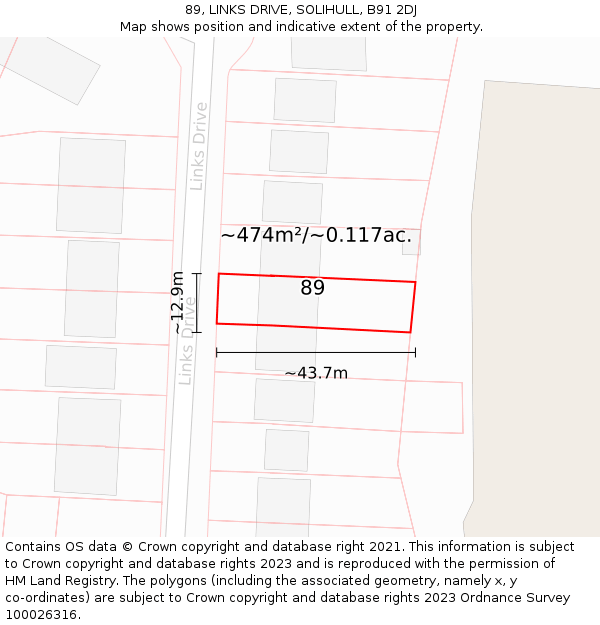 89, LINKS DRIVE, SOLIHULL, B91 2DJ: Plot and title map