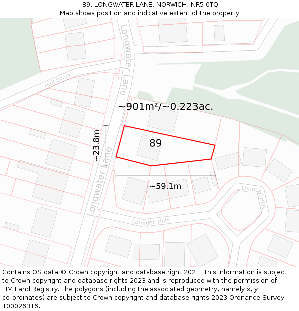 89, LONGWATER LANE, NORWICH, NR5 0TQ: Plot and title map
