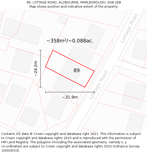 89, LOTTAGE ROAD, ALDBOURNE, MARLBOROUGH, SN8 2EB: Plot and title map