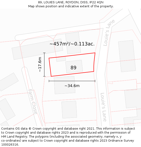 89, LOUIES LANE, ROYDON, DISS, IP22 4QN: Plot and title map