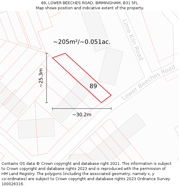 89, LOWER BEECHES ROAD, BIRMINGHAM, B31 5FL: Plot and title map
