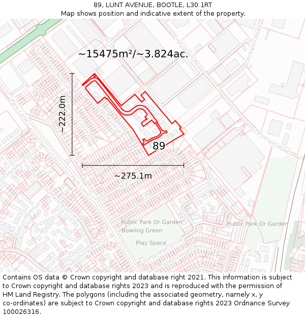 89, LUNT AVENUE, BOOTLE, L30 1RT: Plot and title map