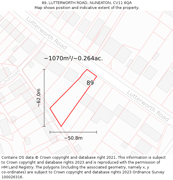 89, LUTTERWORTH ROAD, NUNEATON, CV11 6QA: Plot and title map