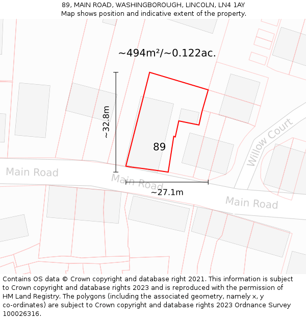 89, MAIN ROAD, WASHINGBOROUGH, LINCOLN, LN4 1AY: Plot and title map
