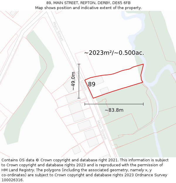 89, MAIN STREET, REPTON, DERBY, DE65 6FB: Plot and title map