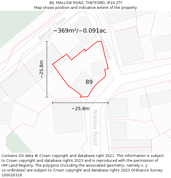 89, MALLOW ROAD, THETFORD, IP24 2TY: Plot and title map
