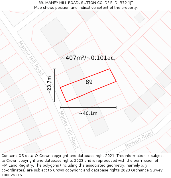 89, MANEY HILL ROAD, SUTTON COLDFIELD, B72 1JT: Plot and title map