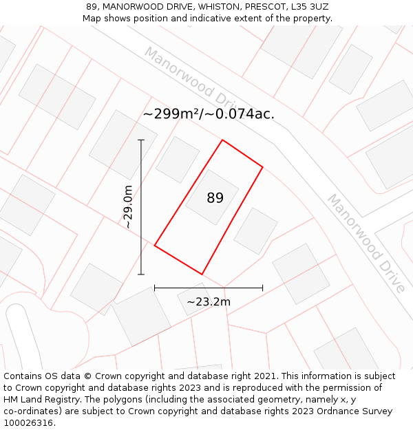 89, MANORWOOD DRIVE, WHISTON, PRESCOT, L35 3UZ: Plot and title map