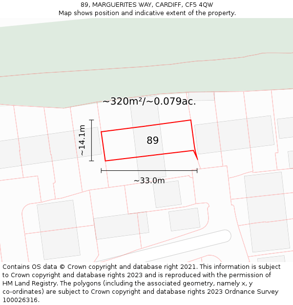 89, MARGUERITES WAY, CARDIFF, CF5 4QW: Plot and title map