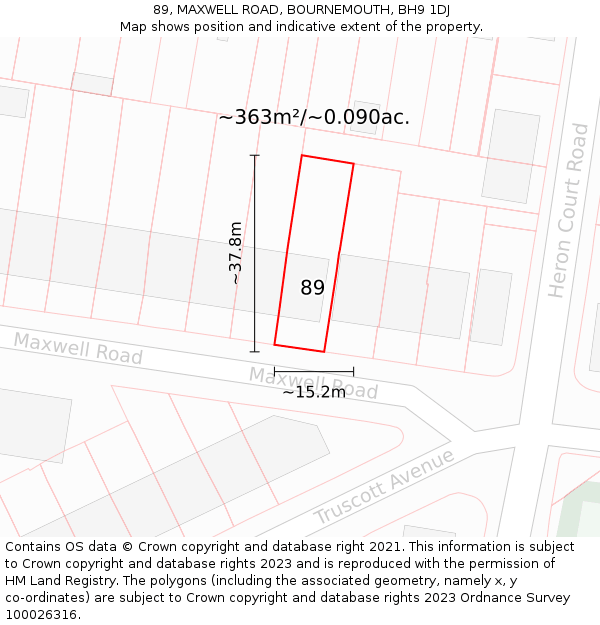 89, MAXWELL ROAD, BOURNEMOUTH, BH9 1DJ: Plot and title map