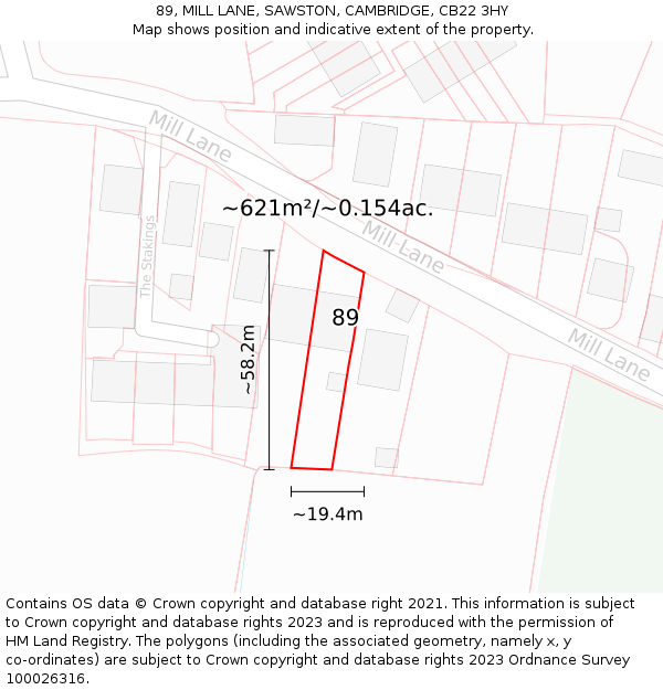 89, MILL LANE, SAWSTON, CAMBRIDGE, CB22 3HY: Plot and title map