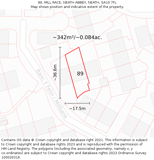 89, MILL RACE, NEATH ABBEY, NEATH, SA10 7FL: Plot and title map