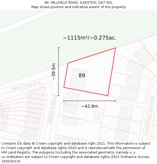 89, MILLFIELD ROAD, ILKESTON, DE7 5DL: Plot and title map