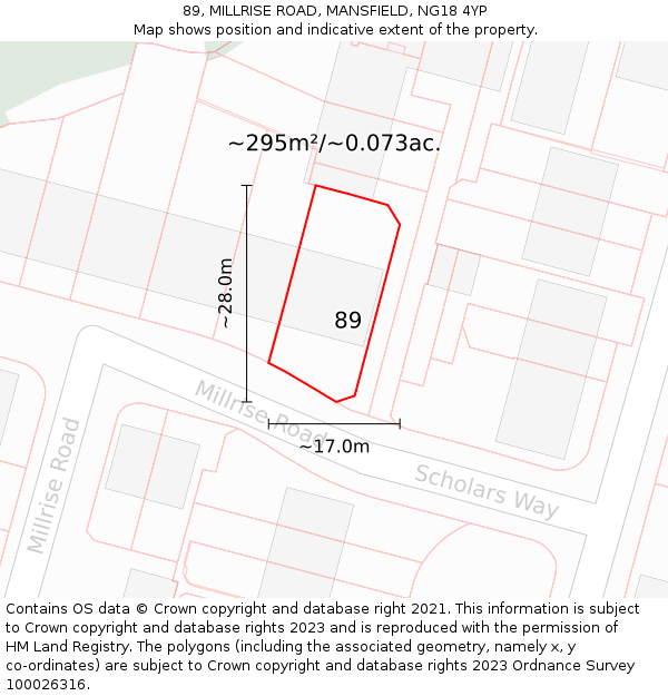 89, MILLRISE ROAD, MANSFIELD, NG18 4YP: Plot and title map