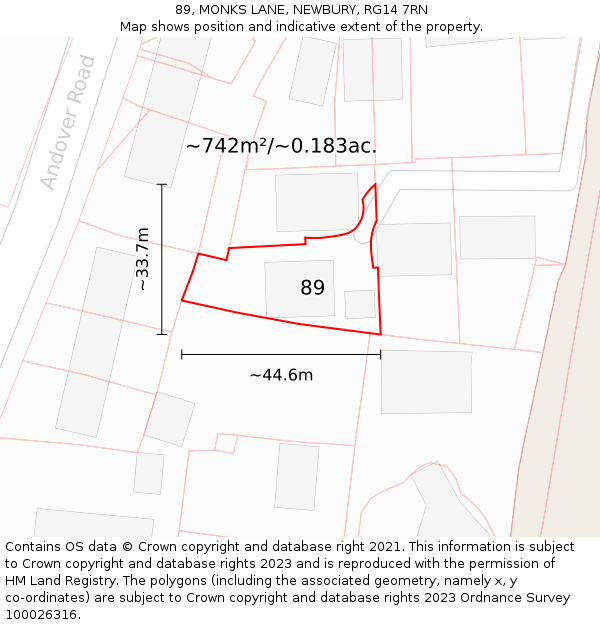 89, MONKS LANE, NEWBURY, RG14 7RN: Plot and title map