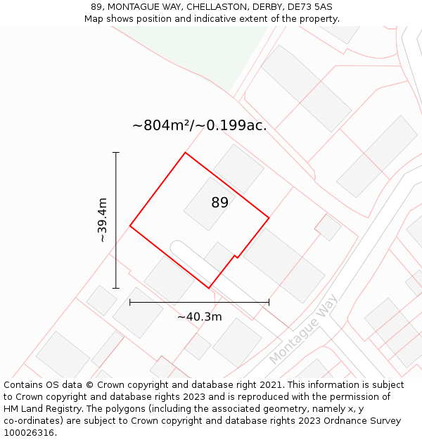 89, MONTAGUE WAY, CHELLASTON, DERBY, DE73 5AS: Plot and title map