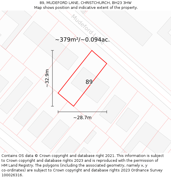 89, MUDEFORD LANE, CHRISTCHURCH, BH23 3HW: Plot and title map