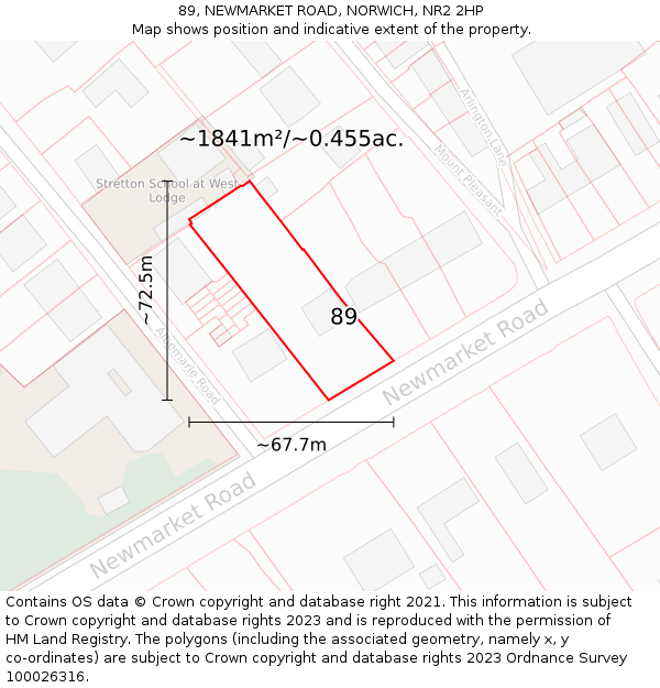 89, NEWMARKET ROAD, NORWICH, NR2 2HP: Plot and title map