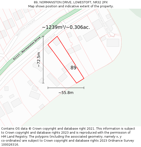 89, NORMANSTON DRIVE, LOWESTOFT, NR32 2PX: Plot and title map