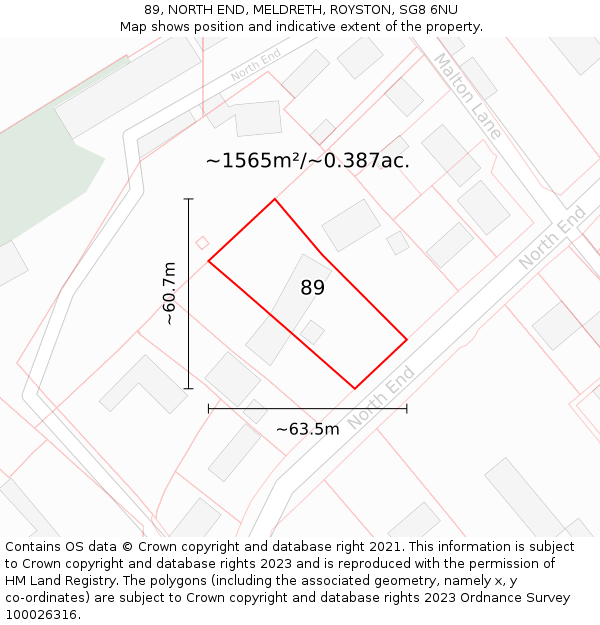 89, NORTH END, MELDRETH, ROYSTON, SG8 6NU: Plot and title map
