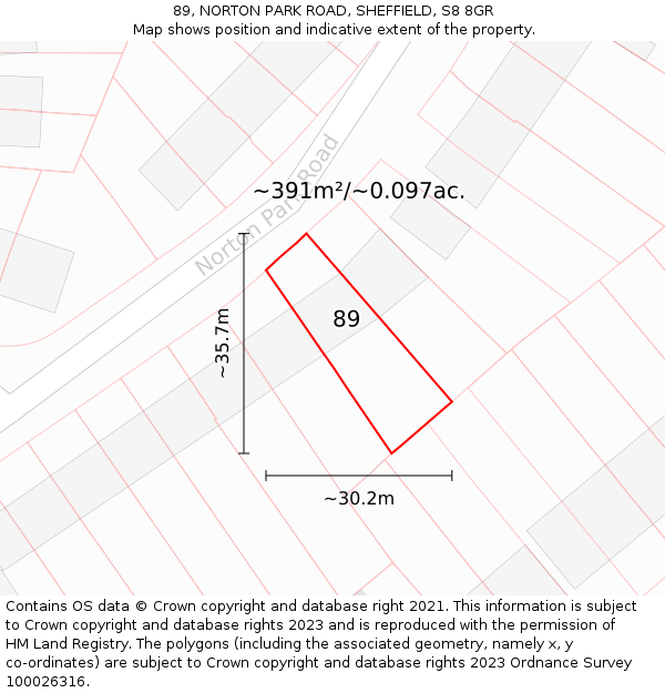 89, NORTON PARK ROAD, SHEFFIELD, S8 8GR: Plot and title map