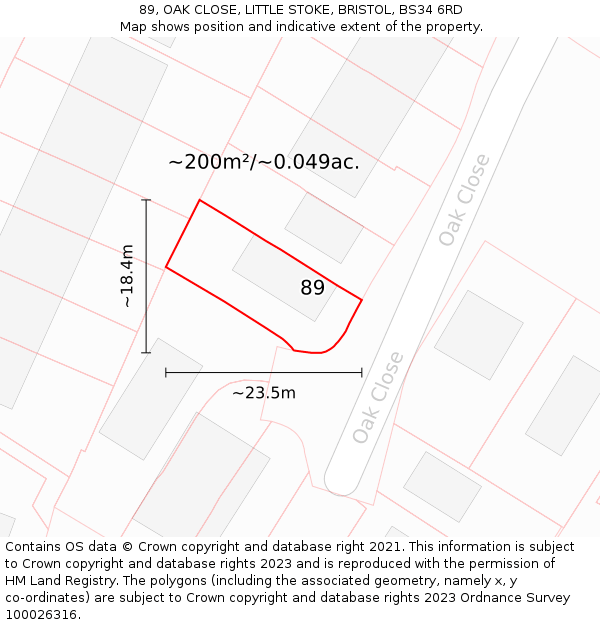 89, OAK CLOSE, LITTLE STOKE, BRISTOL, BS34 6RD: Plot and title map