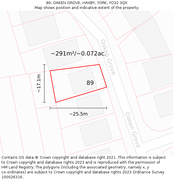 89, OAKEN GROVE, HAXBY, YORK, YO32 3QX: Plot and title map