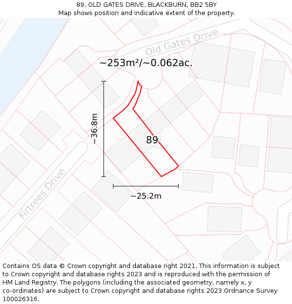 89, OLD GATES DRIVE, BLACKBURN, BB2 5BY: Plot and title map