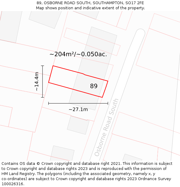 89, OSBORNE ROAD SOUTH, SOUTHAMPTON, SO17 2FE: Plot and title map