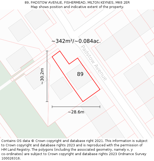 89, PADSTOW AVENUE, FISHERMEAD, MILTON KEYNES, MK6 2ER: Plot and title map