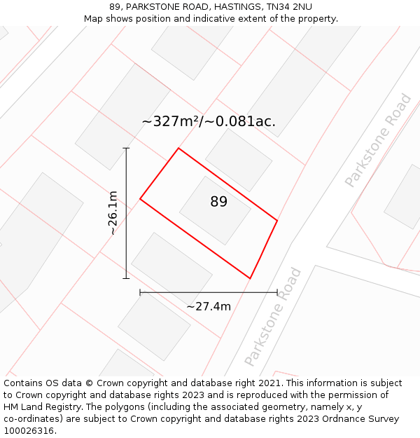 89, PARKSTONE ROAD, HASTINGS, TN34 2NU: Plot and title map