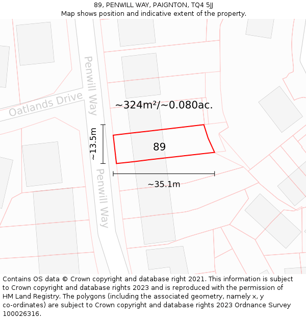 89, PENWILL WAY, PAIGNTON, TQ4 5JJ: Plot and title map