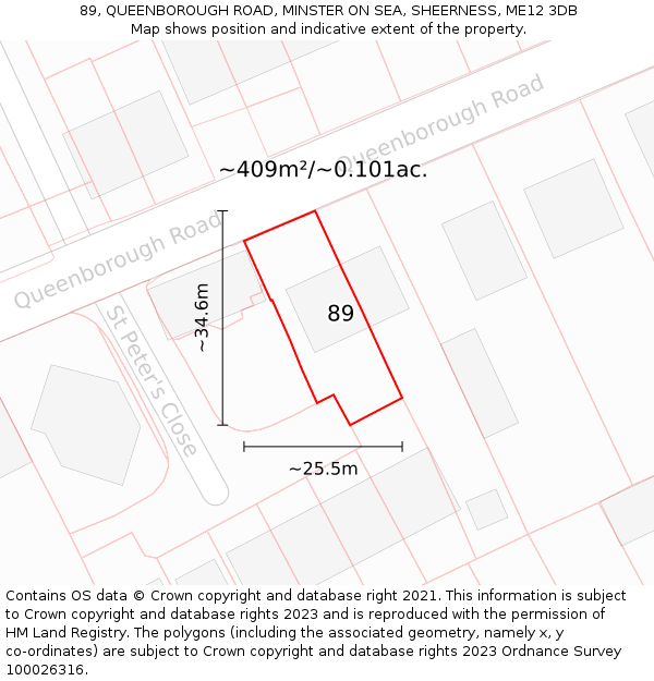 89, QUEENBOROUGH ROAD, MINSTER ON SEA, SHEERNESS, ME12 3DB: Plot and title map