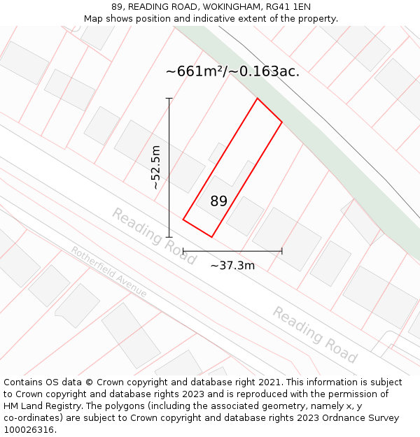 89, READING ROAD, WOKINGHAM, RG41 1EN: Plot and title map