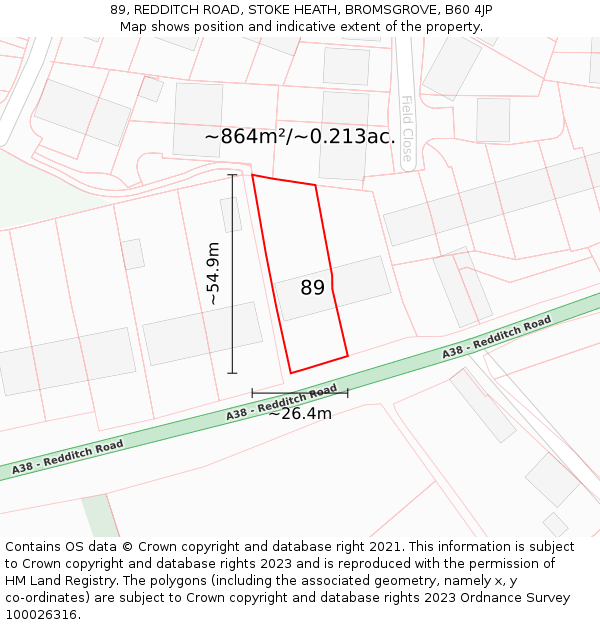 89, REDDITCH ROAD, STOKE HEATH, BROMSGROVE, B60 4JP: Plot and title map