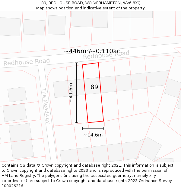 89, REDHOUSE ROAD, WOLVERHAMPTON, WV6 8XQ: Plot and title map