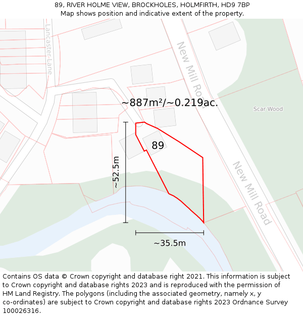 89, RIVER HOLME VIEW, BROCKHOLES, HOLMFIRTH, HD9 7BP: Plot and title map