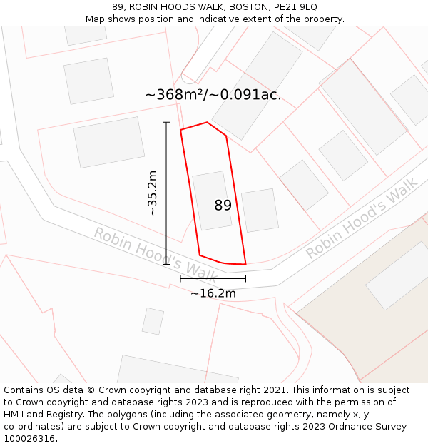 89, ROBIN HOODS WALK, BOSTON, PE21 9LQ: Plot and title map