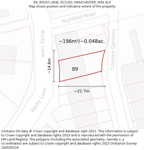 89, ROCKY LANE, ECCLES, MANCHESTER, M30 9LS: Plot and title map