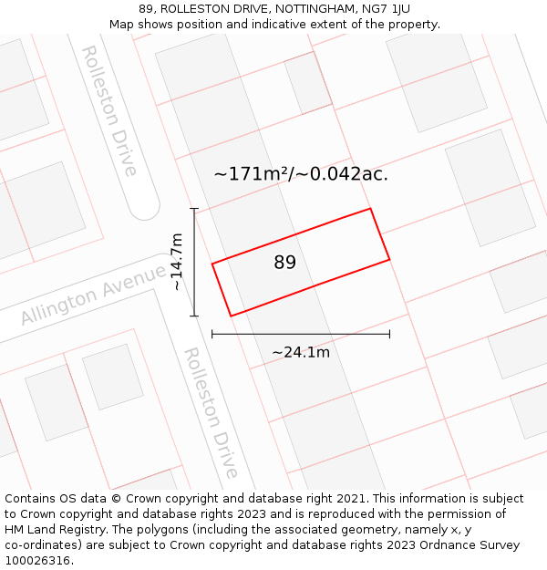 89, ROLLESTON DRIVE, NOTTINGHAM, NG7 1JU: Plot and title map