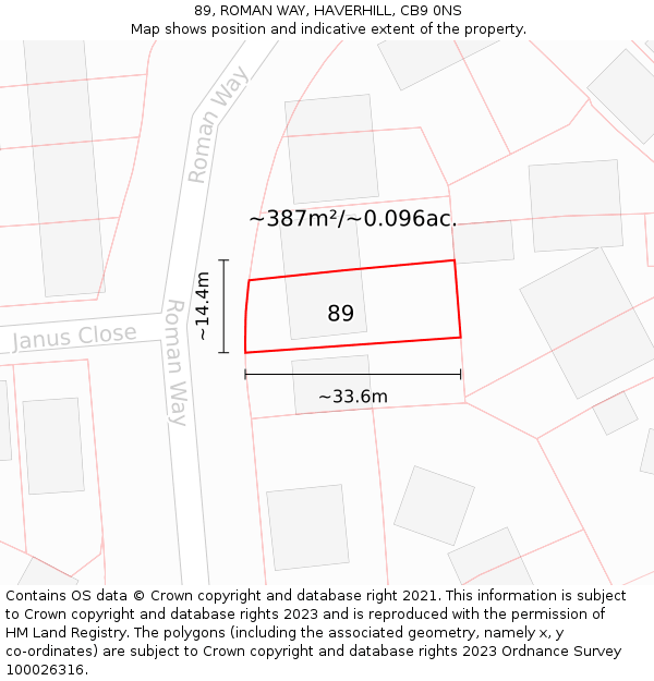 89, ROMAN WAY, HAVERHILL, CB9 0NS: Plot and title map