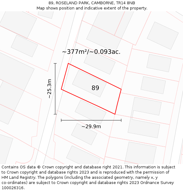 89, ROSELAND PARK, CAMBORNE, TR14 8NB: Plot and title map