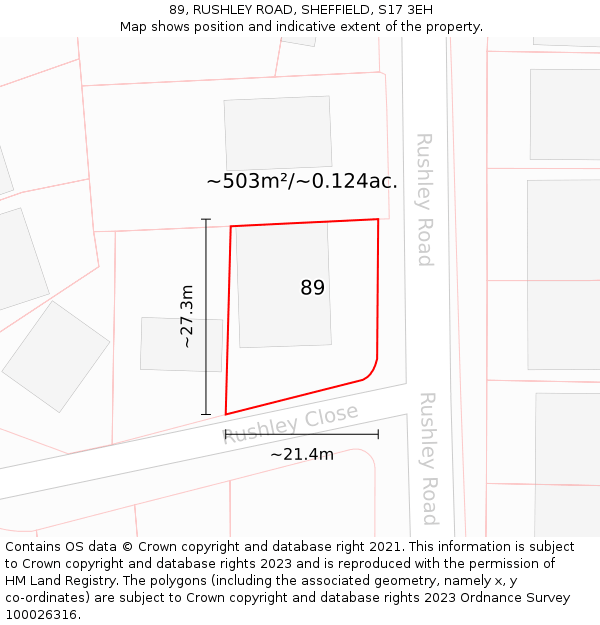 89, RUSHLEY ROAD, SHEFFIELD, S17 3EH: Plot and title map
