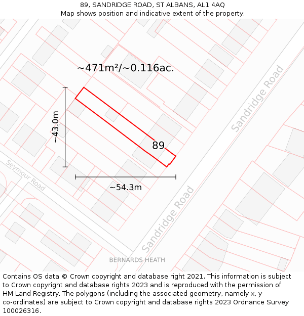 89, SANDRIDGE ROAD, ST ALBANS, AL1 4AQ: Plot and title map