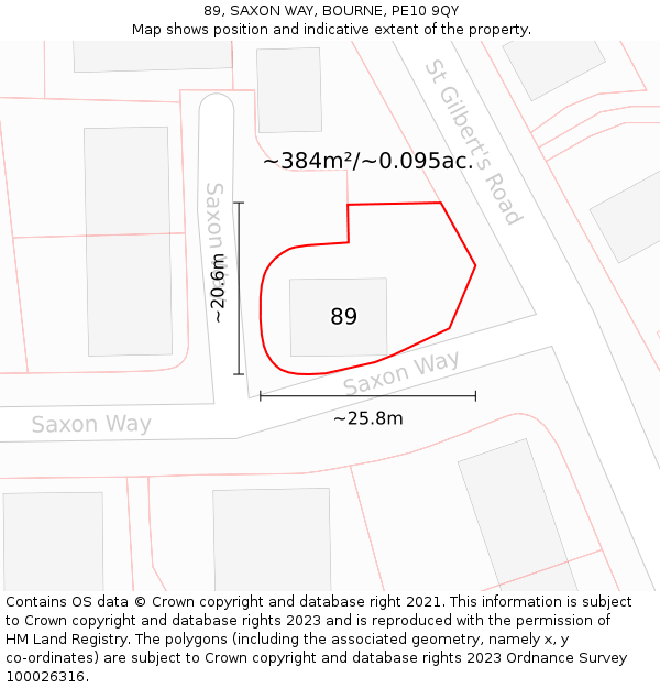 89, SAXON WAY, BOURNE, PE10 9QY: Plot and title map